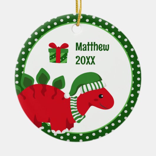 Stegosaurus Dinosaur Gepersonaliseerde Kinder Kers Keramisch Ornament (Voorkant)