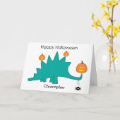 Stegosaurus Dinosaur Pompoenen Halloween Kaart (Gele Bloem)