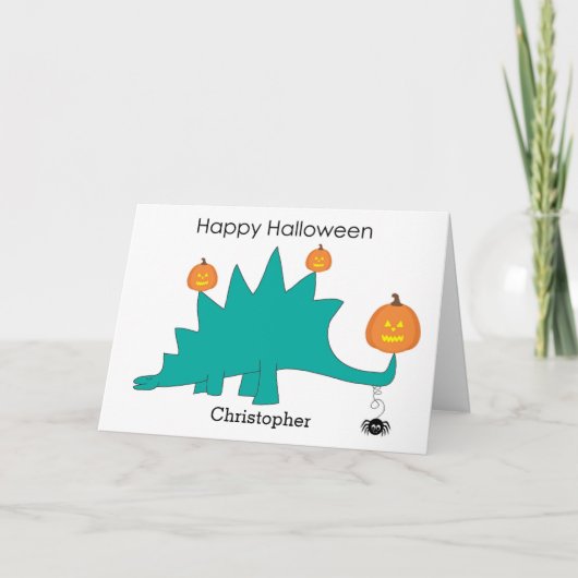 Stegosaurus Dinosaur Pompoenen Halloween Kaart (Voorkant)