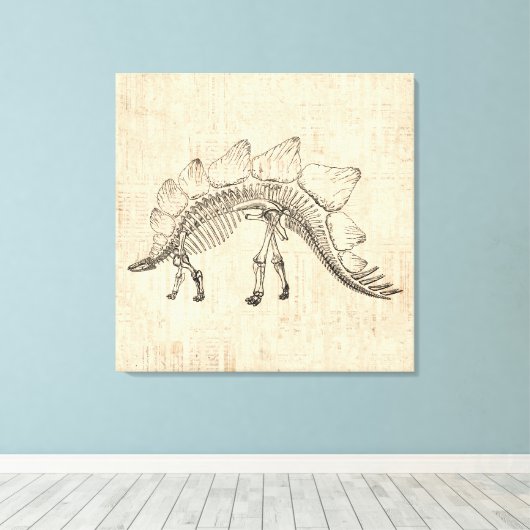 Stegosaurus Dinosaur Skeleton Script Paper Canvas Afdruk (Insitu (Houten vloer))