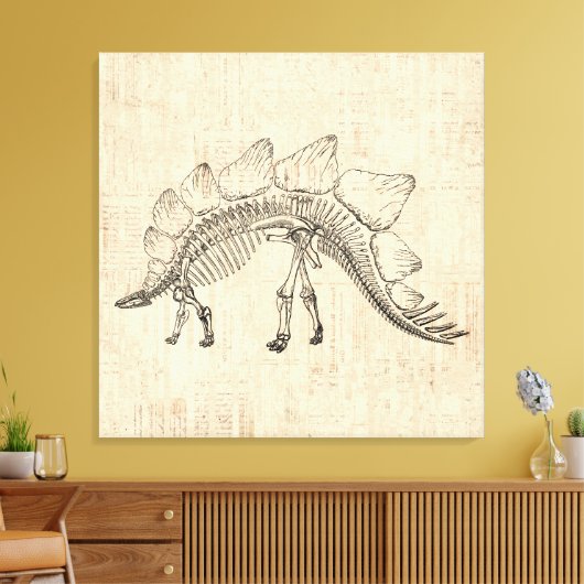 Stegosaurus Dinosaur Skeleton Script Paper Canvas Afdruk (Insitu (Woonkamer))