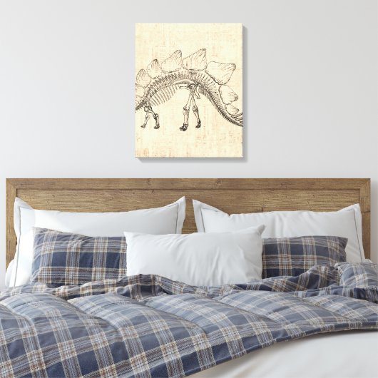 Stegosaurus Dinosaur Skeleton Script Paper Canvas Afdruk (Insitu (Slaapkamer))