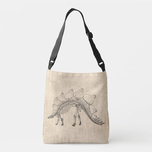 Stegosaurus Dinosaur Skeleton Script Paper Crossbody Tas (Achterkant)
