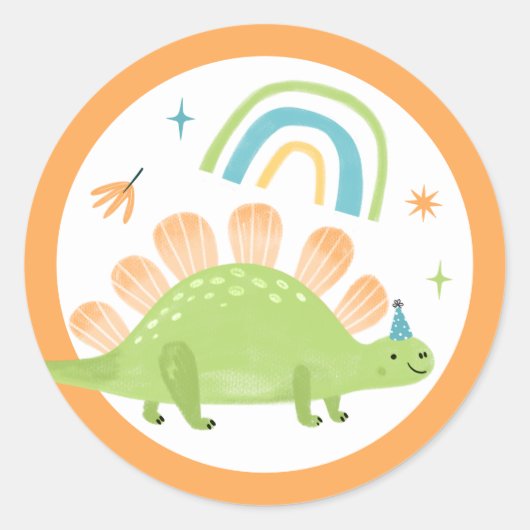Stegosaurus Dinosaur Verjaardagsfeestgunsten Ronde Sticker (Voorkant)