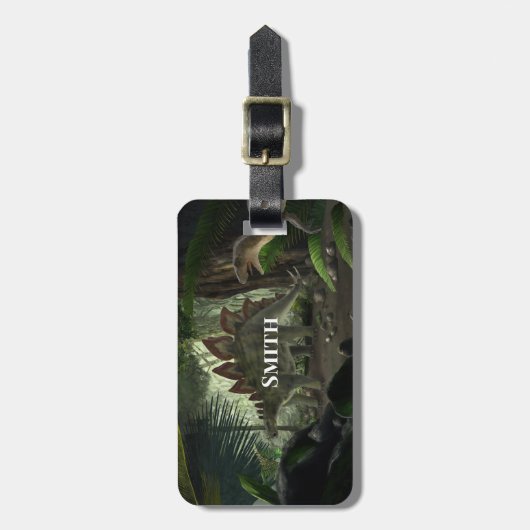 Stegosaurus en Deinonychus Dinosaurs Bagagelabel (Voorkant verticaal)