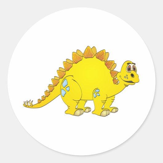 Stegosaurus Gele Cartoon Ronde Sticker (Voorkant)