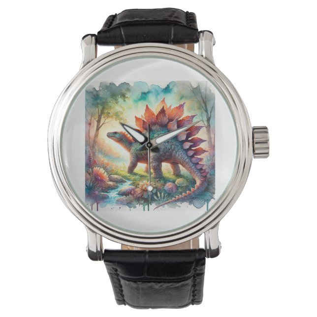 Stegosaurus in Watercolor 180724AREF126 - Watercol Horloge (Voorkant)