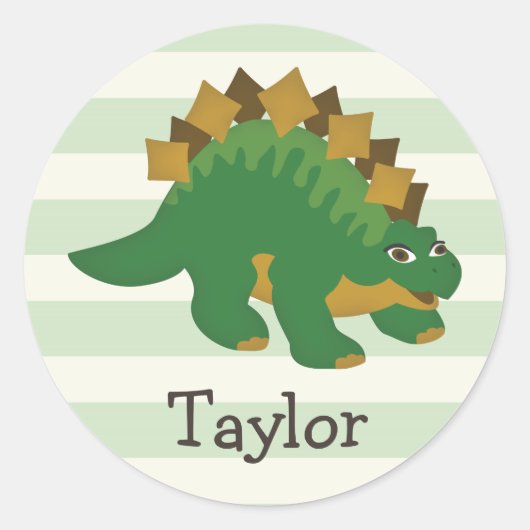 Stegosaurus op pastelgroene strepen ronde sticker (Voorkant)