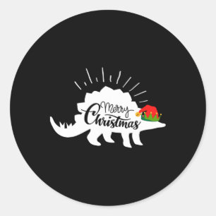Stegosaurus Prettig Kerstfeest Grappige Dinosaurus Ronde Sticker