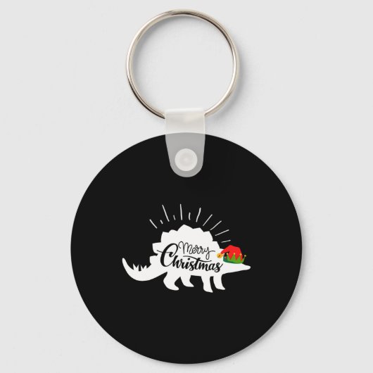 Stegosaurus Prettig Kerstmis Grappige Dinosaurus  Sleutelhanger (Voorkant)