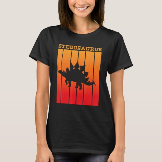 Stegosaurus Schaduw Silhouet Bij Zonsondergang T-shirt (Voorkant)