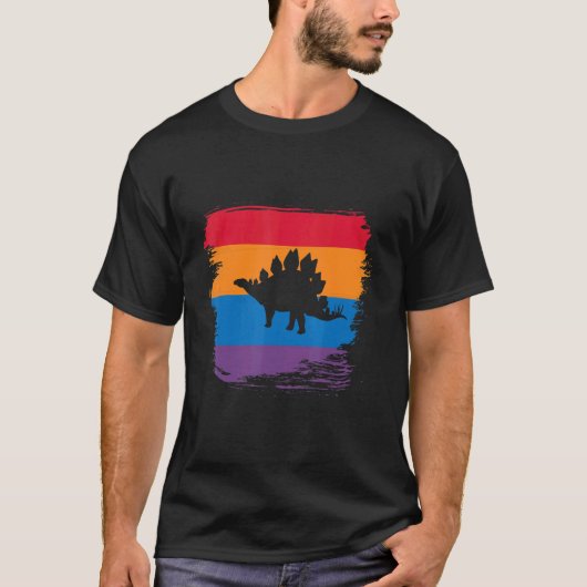 Stegosaurus Shadow Silhouette met kleurrijke vlag T-shirt (Voorkant)