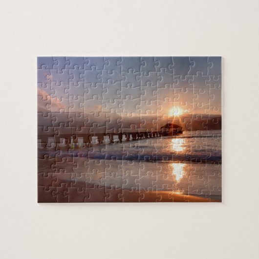 Steiger aan het strand bij zonsondergang, Hawaii Legpuzzel (Horizontaal)