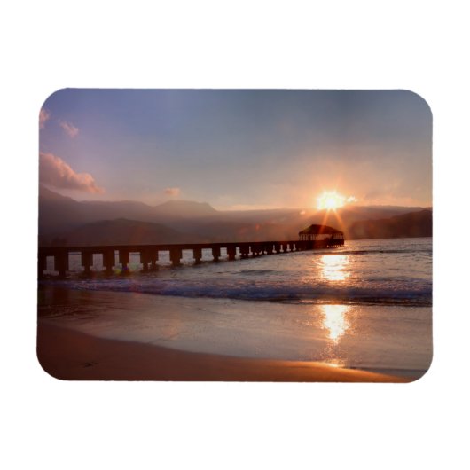 Steiger aan het strand bij zonsondergang, Hawaii Magneet (Horizontaal)