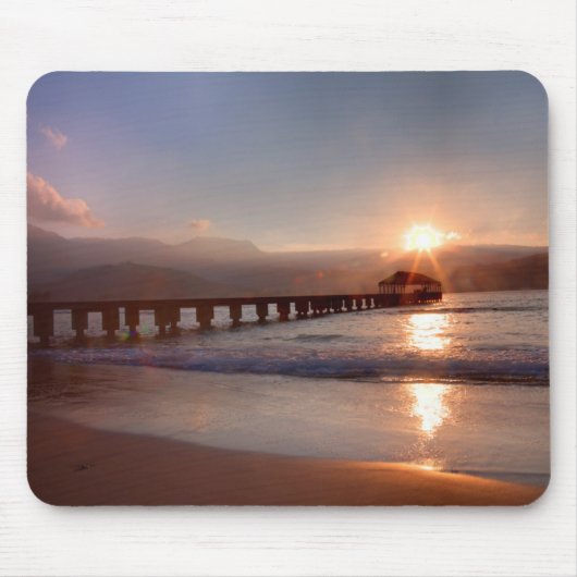 Steiger aan het strand bij zonsondergang, Hawaii Muismat (Voorkant)