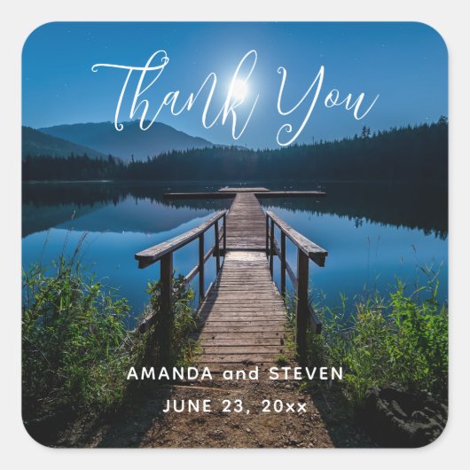 Steiger 's nachts onder een huwelijksvollemaansbed vierkante sticker (Voorkant)