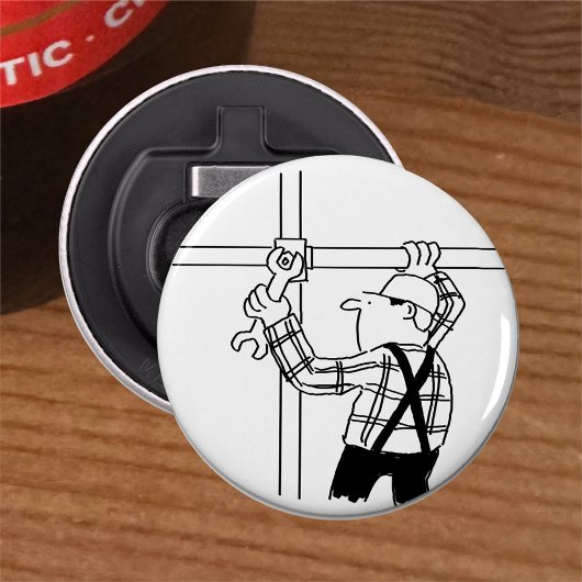 Steigerbouwer met Steiger. Bouwarbeider Button Flesopener