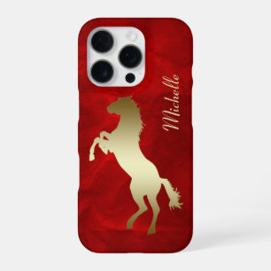 Steigerend Goud Paard Silhouet Rood iPhone 16 Pro Hoesje