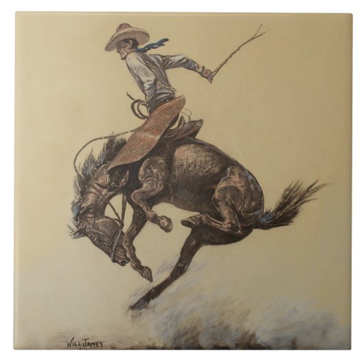 “Steigerend Paard” Westerse Kunst van Will James Tegeltje (Voorkant)