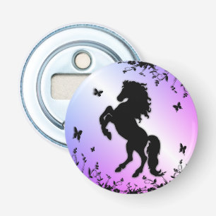 Steigerend zwart paard button flesopener
