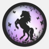 Steigerend zwart paard ronde sticker (Voorkant)