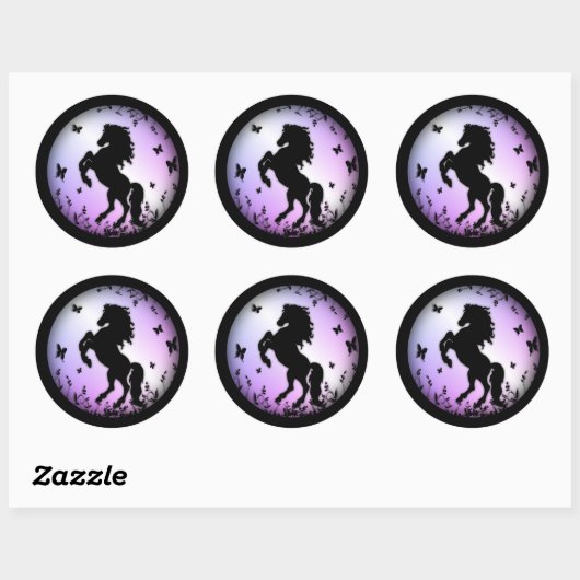 Steigerend zwart paard ronde sticker (Vel)