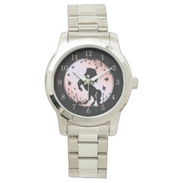 Steigerend zwart paard Roze Horloge