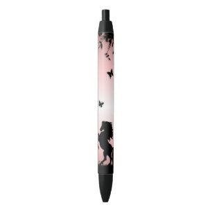 Steigerend zwart paard Roze Zwarte Inkt Pen