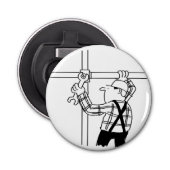 Steigersteiger met steiger. bouwvakker button flesopener (Voorkant)