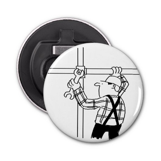 Steigersteiger met steiger. bouwvakker button flesopener (Voorkant)