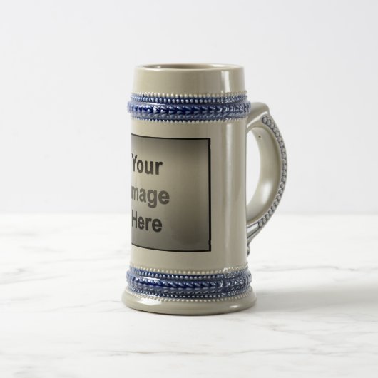 Stein met blauwe sierstrip bierpul (Voorkant rechts)