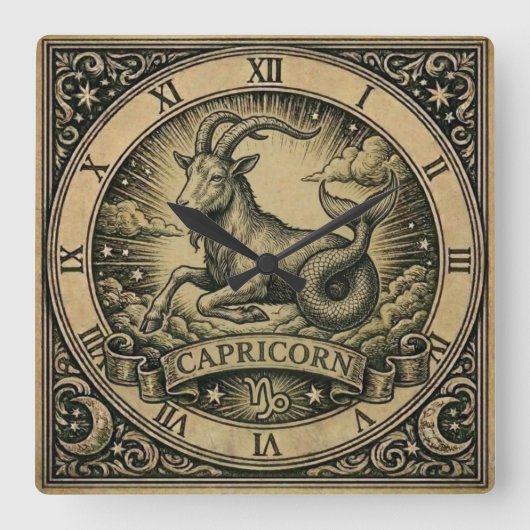 Steinbok Vintage Zodiakus Wandklok (Voorkant)