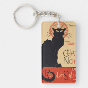 Steinlen Art Nouveau Stijl Zwarte Kat Vintage Prin Sleutelhanger
