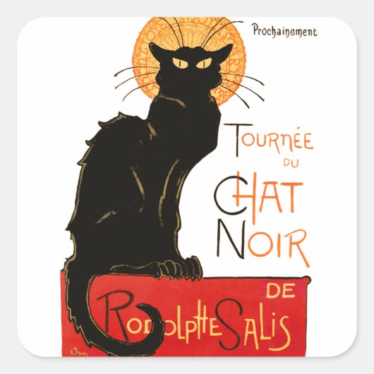 Steinlen Black Cat Classic Frans kunstwerk Vierkante Sticker (Voorkant)