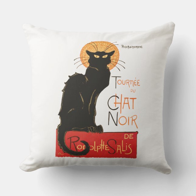 Steinlen Zwarte Kat Klassieke Franse Chat Noir Pos Buitenkussen (Voorkant)