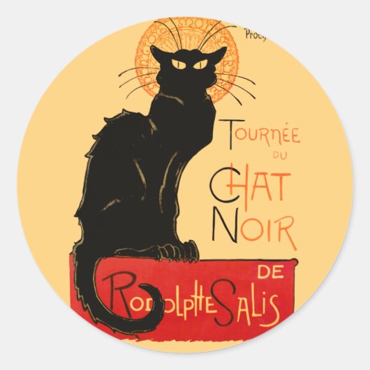 Steinlen Zwarte Kat Klassieke Franse Chat Noir Pos Ronde Sticker (Voorkant)