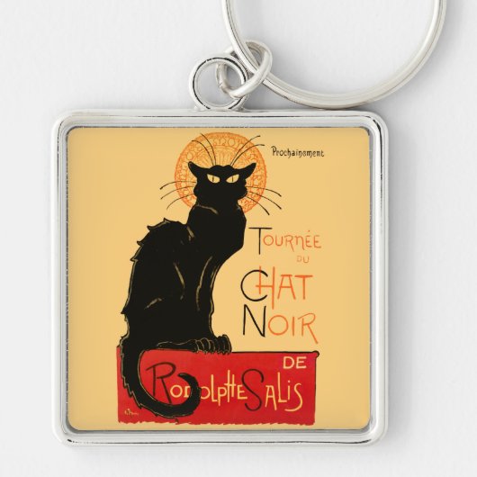 Steinlen Zwarte Kat Klassieke Franse Chat Noir Pos Sleutelhanger (Voorkant)
