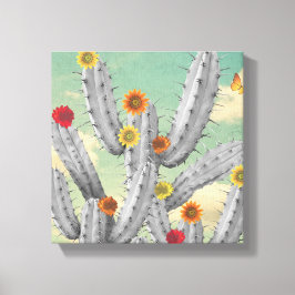 Stekelige Cactus Bloemen Collage Kunst Canvas Afdruk