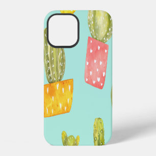 Stekelige cactussen in potten, aquarelpatroon. iPhone 12 hoesje