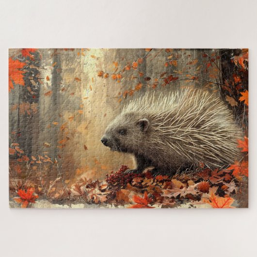 stekelvarken in herfstbladeren 20x30 legpuzzel (Horizontaal)