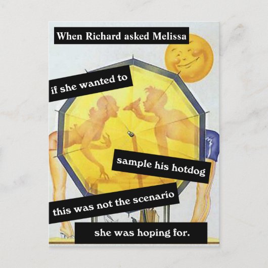 Stel aan het strand met Hotdog Grappige Gepersonal Briefkaart (Voorkant)