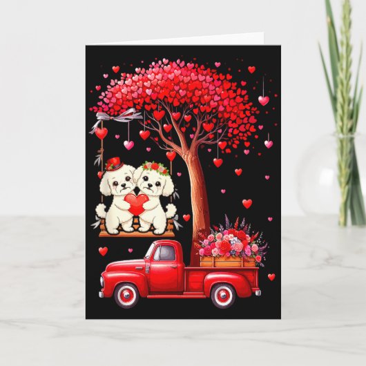 Stel Bichon Frises Valentijnsharten Boom Pick-up Kaart (Voorkant)
