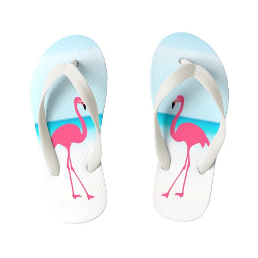 Stel cute roze flamingo's op het strand kinder teenslippers (Voetbed)