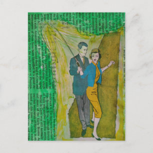 Stel dat vist uit collage uit het tijdperk van de briefkaart