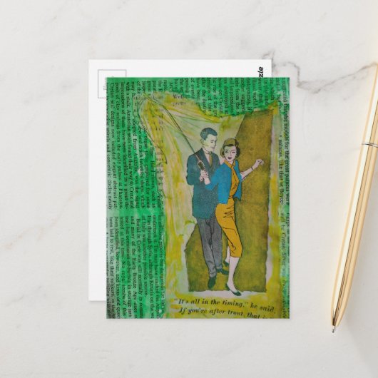 Stel dat vist uit collage uit het tijdperk van de briefkaart (Voorkant / Achterkant in situ)
