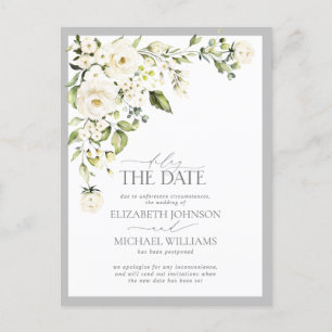 Stel de datum uit White Floral Greenery Wedding Aankondigingskaart