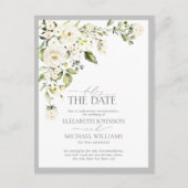 Stel de datum uit White Floral Greenery Wedding Aankondigingskaart (Voorkant)