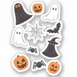 Stel Hallowin stickers, pompoen, web, spin, spook. Sticker