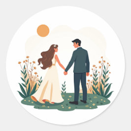 Stel Hand in Hand  Ronde Sticker