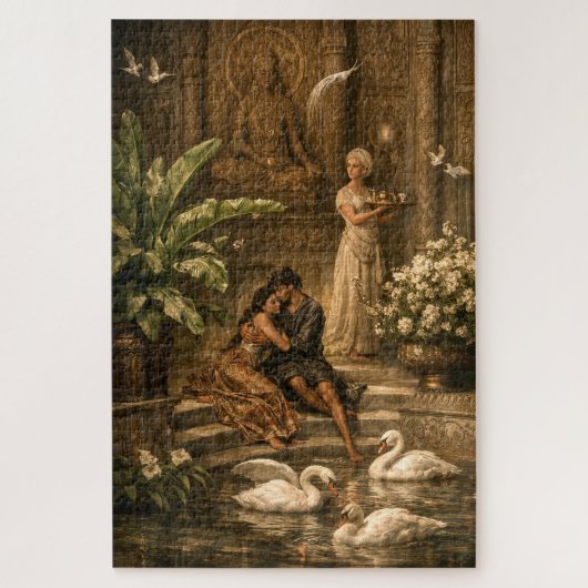 Stel In Zwanentuin Retro Oriëntalisme Legpuzzel (Verticaal)